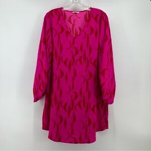 Fushia Pink Tunic Dress Long Blouse V Neck Flowy Lightweight Brand Jodifl